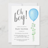Invitation Oh garçon moderne Eucalyptus Baby shower bleu ball (Devant)