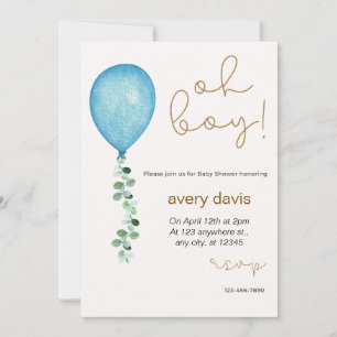 Invitation Oh garçon moderne eucalyptus bleu baby shower ball