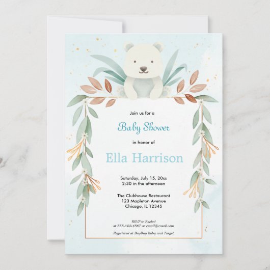 Invitation Oh garçon moderne eucalyptus bleu baby shower ball (Devant)