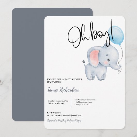 Invitation Oh garçon moderne eucalyptus bleu baby shower ball (Devant / Derrière)