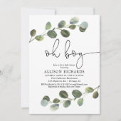Invitation Oh garçon moderne eucalyptus noir blanc baby showe (Devant)
