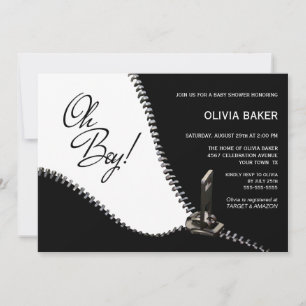 Invitation Oh garçon noir blanc avec Baby shower Zipper en ar