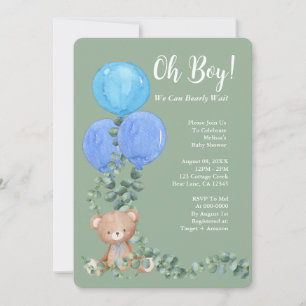 Invitation Oh Garçon On Peut Attendre Baby shower Sage Green