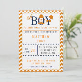 Invitation Oh garçon Orange et Baby shower bleu (Debout devant)
