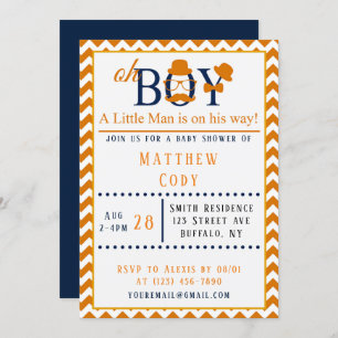 Invitation Oh garçon Orange et Baby shower bleu