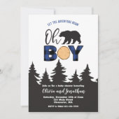 Invitation Oh garçon ours bleu Buffalo Plaid Baby shower (Devant)