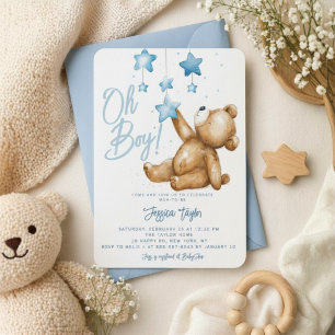 Invitation Oh Garçon Ours Étoile Mobile Aquarelle Garçon Baby