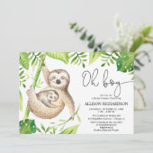Invitation Oh garçon paresseux tropical vert feuille baby sho (Debout devant)