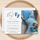 Invitation Oh garçon Parties scintillant bleue Pieds photo Co<br><div class="desc">Cet élégant Baby shower Invitation Couples est décoré avec les pieds de bébé mignons en parties scintillant bleue et les mots,  Oh garçon! Facile à personnaliser. Remplacez la photo pour la personnaliser davantage.</div>