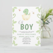 Invitation Oh garçon QR Code mignon Baby shower Dinosaure Ver (Debout devant)