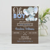 Invitation Oh Garçon Rustique Elephant Baby Boy Baby shower e (Debout devant)