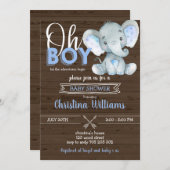 Invitation Oh Garçon Rustique Elephant Baby Boy Baby shower e (Devant / Derrière)