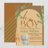 Invitation Oh Garçon Safari Animal Ton Terre Fête de Naissanc (Devant / Derrière)