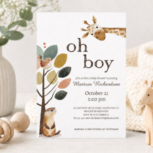Invitation Oh Garçon Safari Animaux Baby Shower