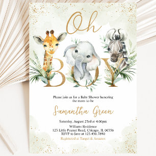Invitation Oh Garçon Safari Animaux Baby Shower