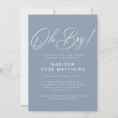 Invitation Oh garçon Script moderne Baby shower bleu poussiér (Devant)