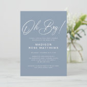 Invitation Oh garçon Script moderne Baby shower bleu poussiér (Debout devant)