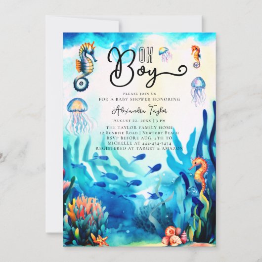 Invitation Oh garçon sous la mer Baby shower de l'Océan de Se (Devant)
