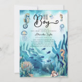 Invitation Oh Garçon Sous La Mer Seahorse Cute Baby shower Oc (Devant)