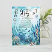 Invitation Oh Garçon Sous La Mer Seahorse Cute Baby shower Oc (Debout devant)