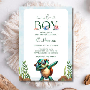 Invitation Oh Garçon Sous Le Baby shower De La Tortue De Mer