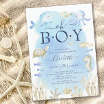 Invitation Oh Garçon Sous Le Baby shower De Mer<br><div class="desc">Mignonne sous l'invitation du baby shower de mer avec poulpe,  baleine,  tortue de mer,  cheval de mer,  corail et poisson sur un arrière - plan d'aquarelle bleue. Parfait pour votre douche d'été thème océan pour un bébé.</div>