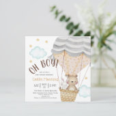 Invitation Oh Garçon Teddy Ours Bois Baby shower neutre (Debout devant)