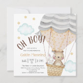 Invitation Oh Garçon Teddy Ours Bois Baby shower neutre (Devant)