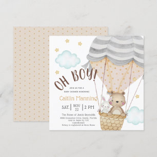 Invitation Oh Garçon Teddy Ours Bois Baby shower neutre
