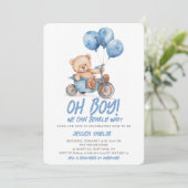 Invitation Oh Garçon Teddy ours Garçon Bleu Bébé Baby shower (Debout devant)