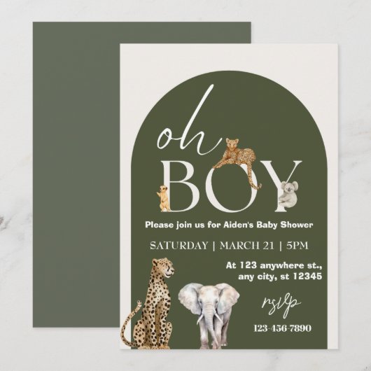 Invitation Oh Garçon Wild One Animaux Baby shower garçon (Devant / Derrière)