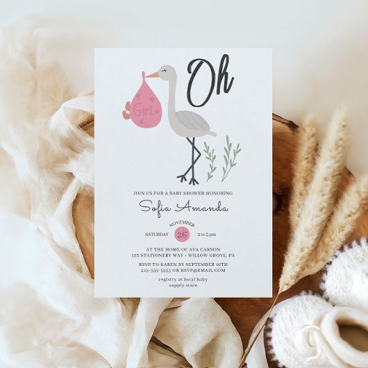 Invitation Oh Girl Baby shower minimaliste