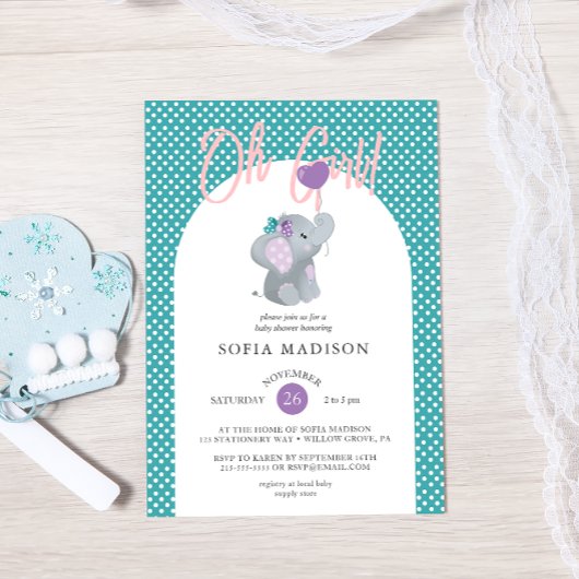 Invitation Oh Girl Cute Elephant Baby shower