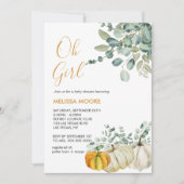 Invitation Oh girl fall citrouille baby shower vert photo (Devant)