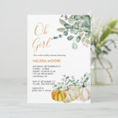 Invitation Oh girl fall citrouille baby shower vert photo (Debout devant)