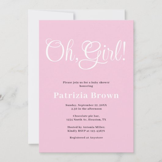 Invitation Oh Girl Pink Baby Shower  (Devant)
