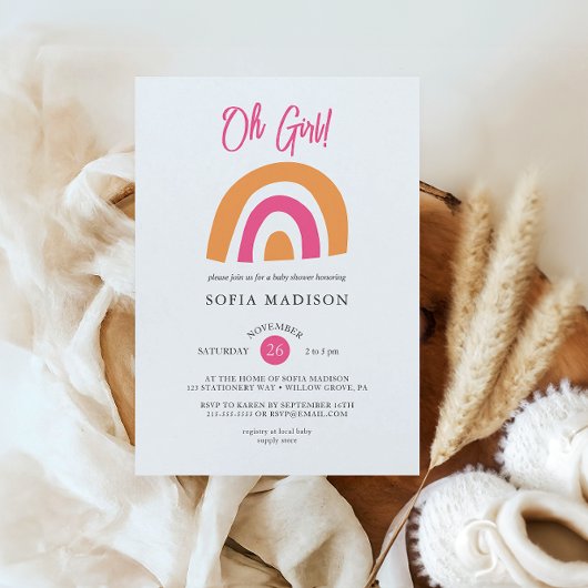 Invitation Oh Girl Rainbow Pink Baby Sower
