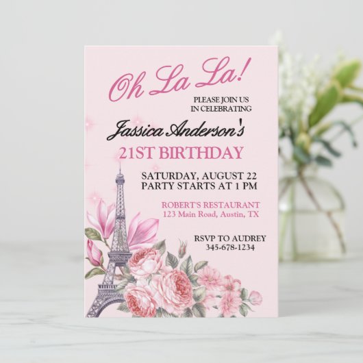 Invitation Oh La Any Age Paris Thème Anniversaire (Debout devant)