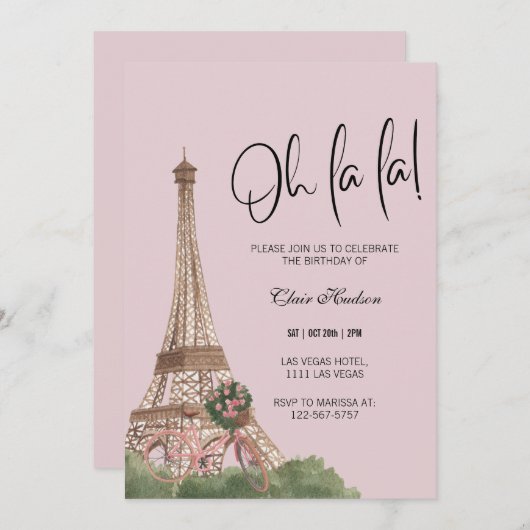 Invitation Oh La Chic Paris Fête d'anniversaire à thème (Devant / Derrière)