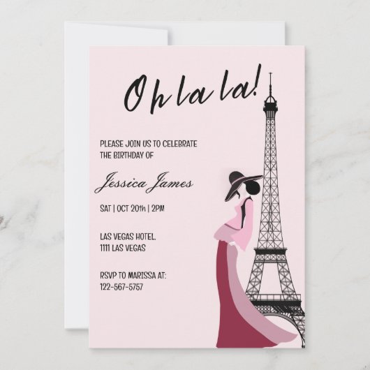 Invitation Oh La Chic Paris Fête d'anniversaire à thème (Devant)