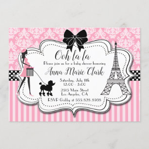Invitation Oh ! La de La - baby shower de rose de caniche de