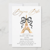 Invitation Oh La La ! Baby shower Gold French Paris (Devant)