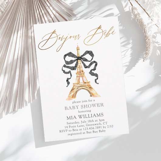 Invitation Oh La La ! Baby shower Gold French Paris