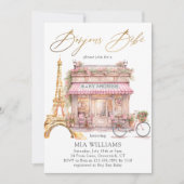 Invitation Oh La La ! Baby shower Gold French Paris Café (Devant)