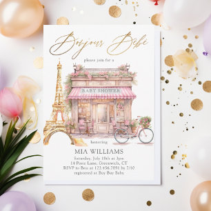 Invitation Oh La La ! Baby shower Gold French Paris Café