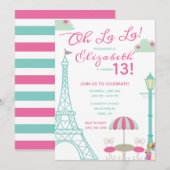 Invitation Oh La La ! Fête d'anniversaire à Paris, France (Devant / Derrière)