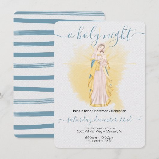 Invitation Oh la Sainte Nuit Vierge et Bébé Jésus Noël (Devant / Derrière)