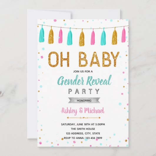 Invitation Oh le bébé arrosent le genre indiquent (Devant)