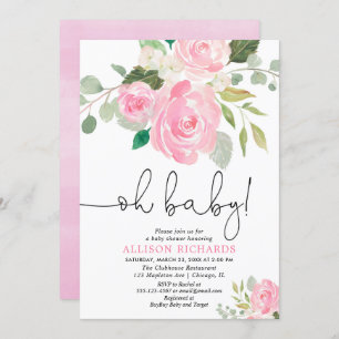 Invitation Oh le bébé rougissent les aquarelles florales de