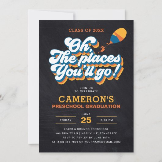 Invitation Oh, Les Endroits Où Tu Vas Aller ! Graduation rétr (Devant)